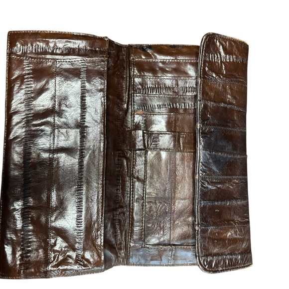 Eel Skin Chocolate Brown Wallet - Vintage - Picture 5 of 9